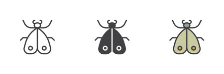 Moth insect different style icon set. Line, glyph and filled outline colorful version, outline and filled vector sign. Mole butterfly symbol, logo illustration. Vector graphicsのイラスト素材
