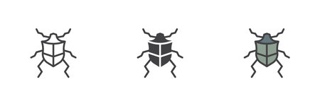 Beetle different style icon set. Line, glyph and filled outline colorful version, outline and filled vector sign. Bug insect symbol, logo illustration. Vector graphicsのイラスト素材