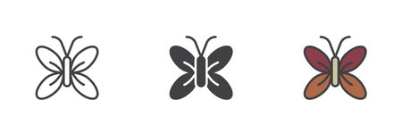 Butterfly different style icon set. Line, glyph and filled outline colorful version, outline and filled vector sign. Symbol, logo illustration. Vector graphicsのイラスト素材