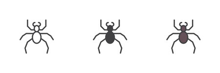 Spider different style icon set. Line, glyph and filled outline colorful version, outline and filled vector sign. Symbol, logo illustration. Vector graphicsのイラスト素材