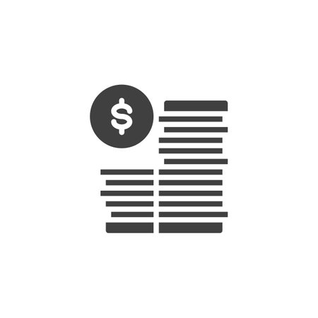 Dollar coins stack vector icon. filled flat sign for mobile concept and web design. Stack of coins glyph icon. Money savings symbol, logo illustration. Vector graphicsのイラスト素材