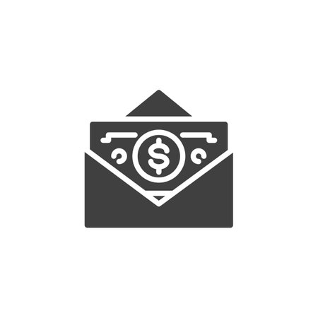Envelope with cash money vector icon. filled flat sign for mobile concept and web design. Cash Envelope glyph icon. Budgeting method symbol, logo illustration. Vector graphicsのイラスト素材