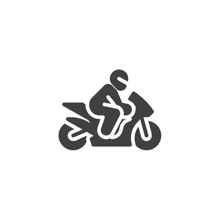 Sportbike with a rider vector icon. filled flat sign for mobile concept and web design. Motorcycle Racing glyph icon. Symbol, logo illustration. Vector graphicsのイラスト素材
