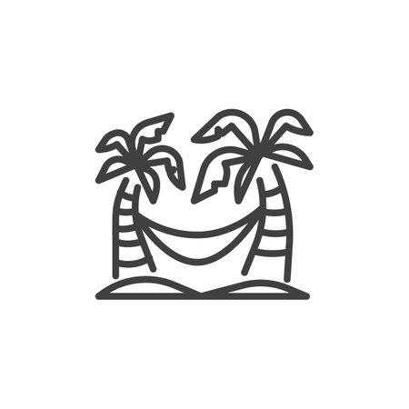 Summer Hammock line icon. linear style sign for mobile concept and web design. Hammock tied between two palm trees outline vector icon. Symbol, logo illustration. Vector graphicsのイラスト素材