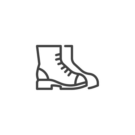 Autumn Boots line icon. linear style sign for mobile concept and web design. Pair of leather boots outline vector icon. Symbol, logo illustration. Vector graphicsのイラスト素材