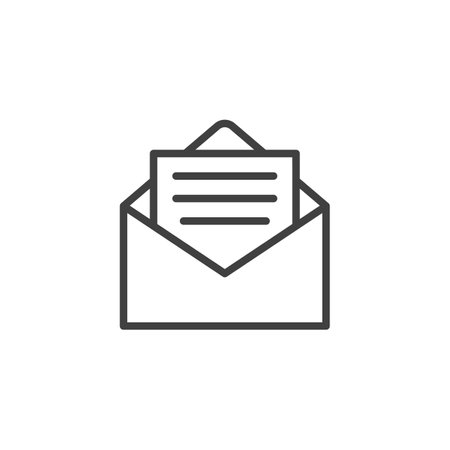 Write Letter line icon. linear style sign for mobile concept and web design. Open envelope with piece of paper outline vector icon. Email message symbol, logo illustration. Vector graphicsのイラスト素材