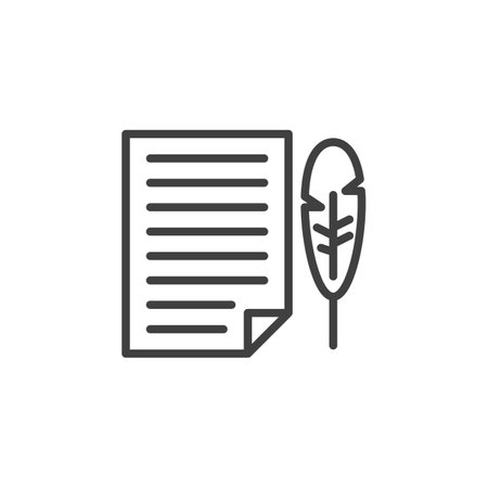 Write Poetry line icon. linear style sign for mobile concept and web design. Document paper and a feather pen outline vector icon. Symbol, logo illustration. Vector graphicsのイラスト素材