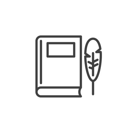 Write Book line icon. linear style sign for mobile concept and web design. Closed hardcover book with a quill pen outline vector icon. Symbol, logo illustration. Vector graphicsのイラスト素材