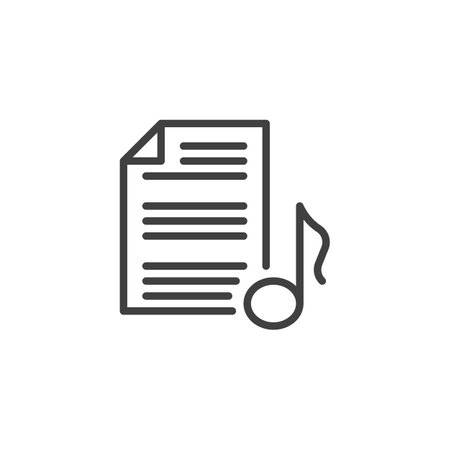 Write Lyrics line icon. linear style sign for mobile concept and web design. Document file and music note outline vector icon. Symbol, logo illustration. Vector graphicsのイラスト素材