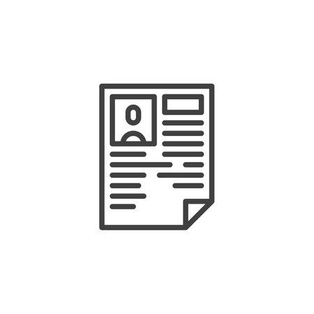 Write Resume line icon. linear style sign for mobile concept and web design. A personal document with person profile outline vector icon. CV symbol, logo illustration. Vector graphicsのイラスト素材