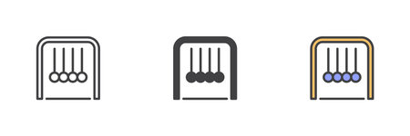 Newton cradle icon. Physics science line and glyph version, outline and filled vector sign. linear and full pictogram. Symbol, logo illustration. Different style icons setのイラスト素材