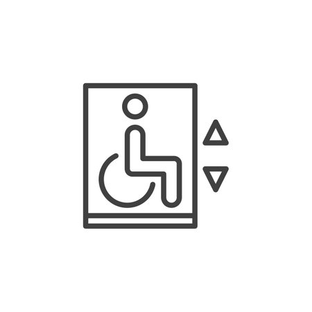 Wheelchair Lift line icon. linear style sign for mobile concept and web design. Elevator, wheelchair...