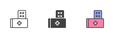 Medical pills different style icon set. Line, glyph and filled outline colorful version, outline and...