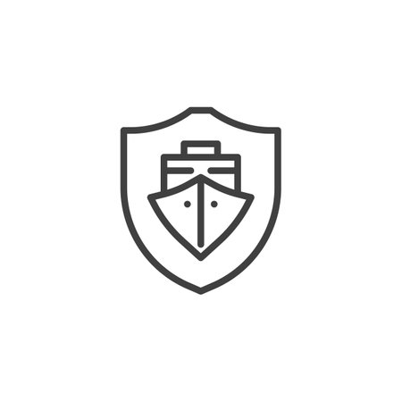 Marine Insurance line icon. linear style sign for mobile concept and web design. A boat under a shield outline vector icon. Adventure, travel, and risk coverage symbol, logo illustrationのイラスト素材