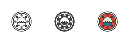 Porthole with sea waves different style icon set. Line, glyph and filled outline colorful version, outline and filled vector sign. Symbol, logo illustration. Vector graphicsのイラスト素材
