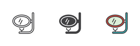 Scuba mask and snorkel different style icon set. Line, glyph and filled outline colorful version,...