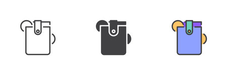 Digital wallet different style icon set. Line, glyph and filled outline colorful version, outline and filled vector sign. Money wallet symbol, logo illustration. Vector graphicsのイラスト素材
