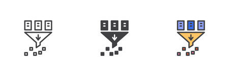 Cryptocurrency mining different style icon set. Line, glyph and filled outline colorful version, outline and filled vector sign. Data sorting symbol, logo illustration. Vector graphicsのイラスト素材