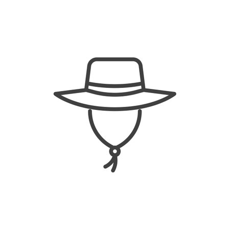 Sun Hat line icon. linear style sign for mobile concept and web design. Farmer hat outline vector icon. Symbol, logo illustration. Vector graphicsのイラスト素材