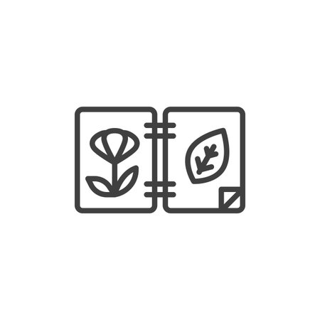 Gardening Notebook line icon. linear style sign for mobile concept and web design. A notebook with sketches of plants outline vector icon. Symbol, logo illustration. Vector graphicsのイラスト素材