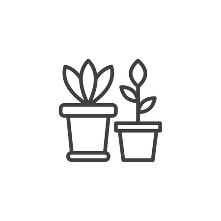 Herbs growing in pots line icon. linear style sign for mobile concept and web design. Pots with plants outline vector icon. Symbol, logo illustration. Vector graphicsのイラスト素材
