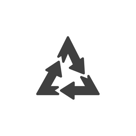 Three arrows triangle vector icon. filled flat sign for mobile concept and web design. Recycling Symbol glyph icon. Sustainable energy symbol, logo illustration. Vector graphicsのイラスト素材