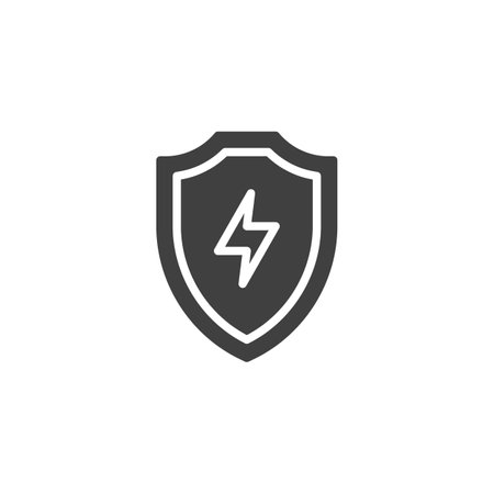 A shield with a lightning bolt vector icon. filled flat sign for mobile concept and web design. Energy Shield glyph icon. Protection and conservation symbol, logo illustration. Vector graphicsのイラスト素材