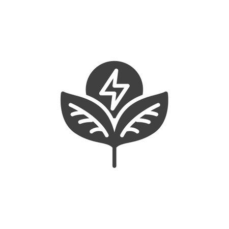 Lightning bolt with a leaf vector icon. filled flat sign for mobile concept and web design. Renewable energy glyph icon. Symbol, logo illustration. Vector graphicsのイラスト素材