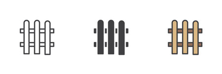 Wooden fence different style icon set. Line, glyph and filled outline colorful version, outline and filled vector sign. Symbol, logo illustration. Vector graphicsのイラスト素材