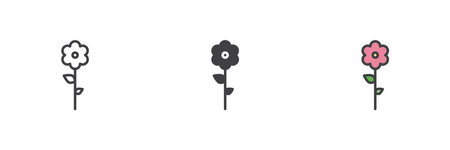 Flower different style icon set. Line, glyph and filled outline colorful version, outline and filled vector sign. Symbol, logo illustration. Vector graphicsのイラスト素材