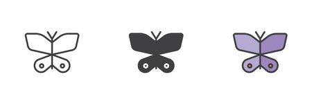 Butterfly different style icon set. Line, glyph and filled outline colorful version, outline and filled vector sign. Symbol, logo illustration. Vector graphicsのイラスト素材