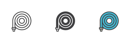 Watering hose different style icon set. Line, glyph and filled outline colorful version, outline and filled vector sign. Symbol, logo illustration. Vector graphicsのイラスト素材