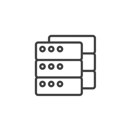 Database line icon. linear style sign for mobile concept and web design. A stack of disks outline vector icon. Data storage symbol, logo illustration. Vector graphicsのイラスト素材