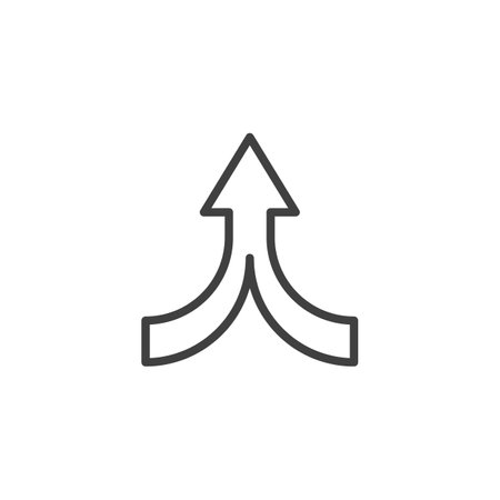 Code Merge line icon. linear style sign for mobile concept and web design. Two arrows converging into one outline vector icon. Symbol, logo illustration. Vector graphicsのイラスト素材