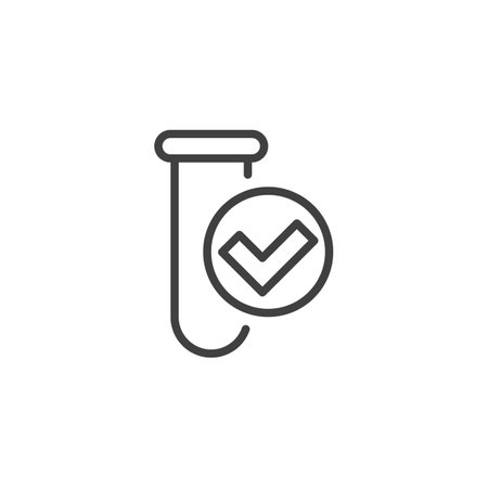 Software Testing line icon. linear style sign for mobile concept and web design. Checkmark and test tube outline vector icon. Symbol, logo illustration. Vector graphicsのイラスト素材