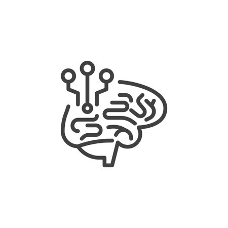 AI Neural Network line icon. linear style sign for mobile concept and web design. A brain with interconnected nodes outline vector icon. Symbol, logo illustration. Vector graphicsのイラスト素材