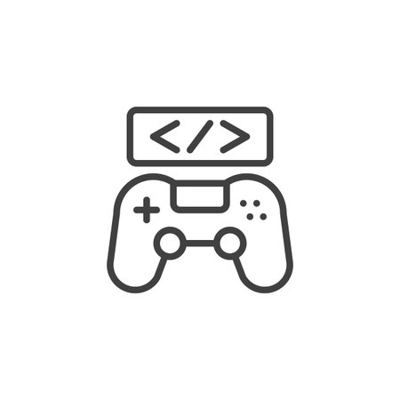Game Development line icon. linear style sign for mobile concept and web design. A game controller with a code symbol outline vector icon. Symbol, logo illustration. Vector graphicsのイラスト素材