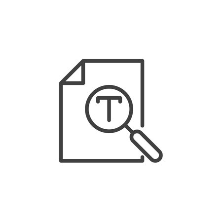 Keyword Research line icon. linear style sign for mobile concept and web design. Magnifying glass over a document outline vector icon. Finding search term symbol, logo illustration. Vector graphicsのイラスト素材