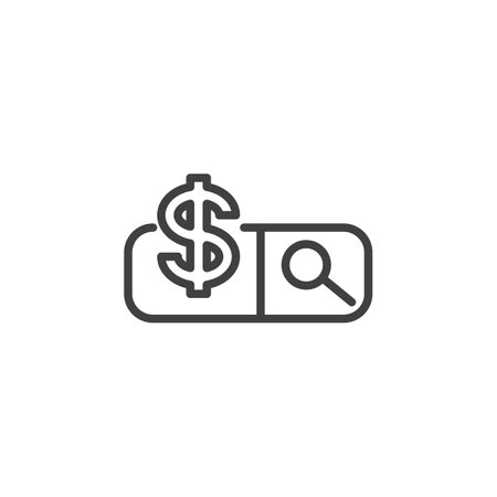 Paid Search line icon. linear style sign for mobile concept and web design. A search bar with a dollar sign outline vector icon. Pay Per Click symbol, logo illustration. Vector graphicsのイラスト素材