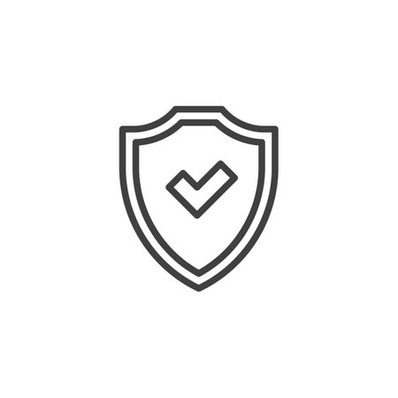 Domain Authority line icon. linear style sign for mobile concept and web design. A shield with a checkmark outline vector icon. Symbol, logo illustration. Vector graphicsのイラスト素材