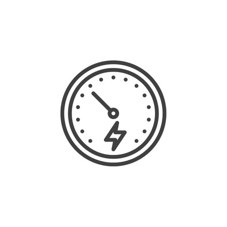 Page Speed line icon. linear style sign for mobile concept and web design. Speedometer with a lightning bolt outline vector icon. Symbol, logo illustration. Vector graphicsのイラスト素材