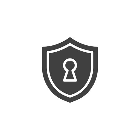 A shield with a keyhole vector icon. filled flat sign for mobile concept and web design. Cyber security glyph icon. Symbol, logo illustration. Vector graphicsのイラスト素材