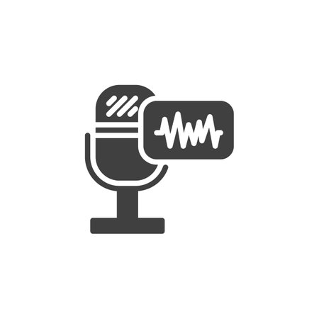 A microphone with sound waves vector icon. filled flat sign for mobile concept and web design. Voice Search glyph icon. Symbol, logo illustration. Vector graphicsのイラスト素材