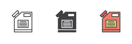 Jerrycan different style icon set. Line, glyph and filled outline colorful version, outline and filled vector sign. Symbol, logo illustration. Vector graphicsのイラスト素材