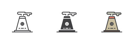 Nuclear power plant different style icon set. Line, glyph and filled outline colorful version, outline and filled vector sign. Symbol, logo illustration. Vector graphicsのイラスト素材