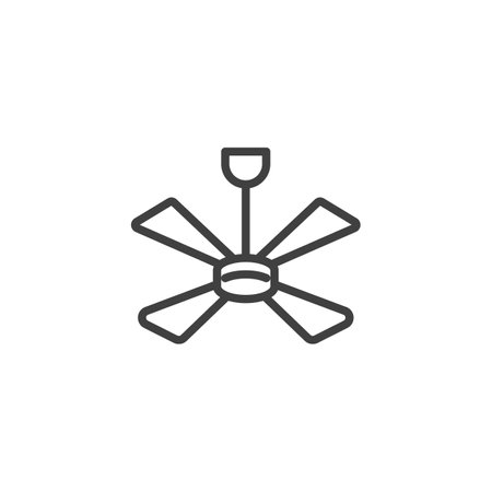 Ceiling Fan line icon. linear style sign for mobile concept and web design. Spinning ceiling fan outline vector icon. Room air circulation symbol, logo illustration. Vector graphicsのイラスト素材