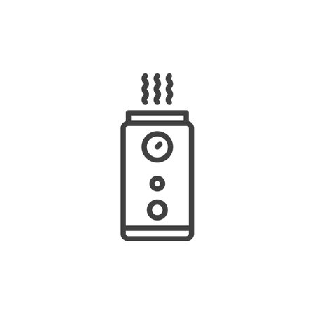Boiler System line icon. linear style sign for mobile concept and web design. A water heater with steam rising outline vector icon. Symbol, logo illustration. Vector graphicsのイラスト素材