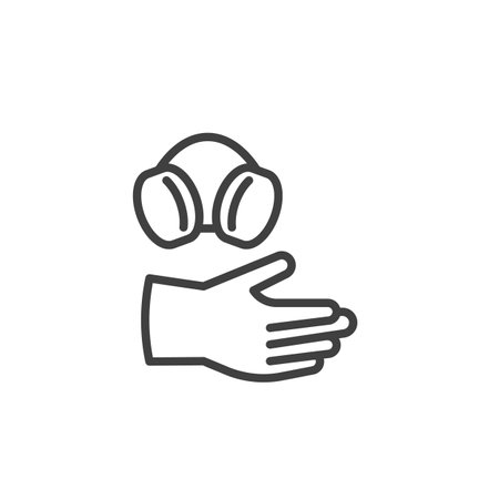 Safety Gear line icon. linear style sign for mobile concept and web design. Respirator mask and gloves outline vector icon. Symbol, logo illustration. Vector graphicsのイラスト素材