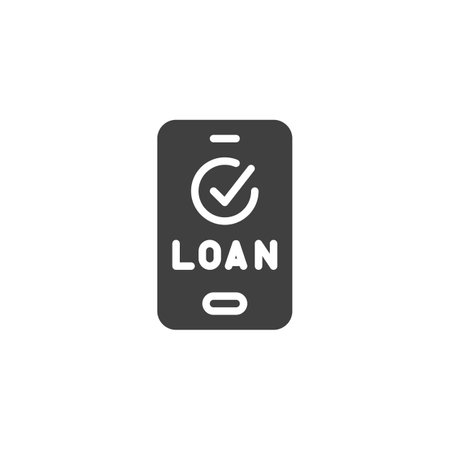Smartphone with a loan approval symbol vector icon. filled flat sign for mobile concept and web design. Digital Loan glyph icon. Online lending symbol, logo illustration. Vector graphicsのイラスト素材