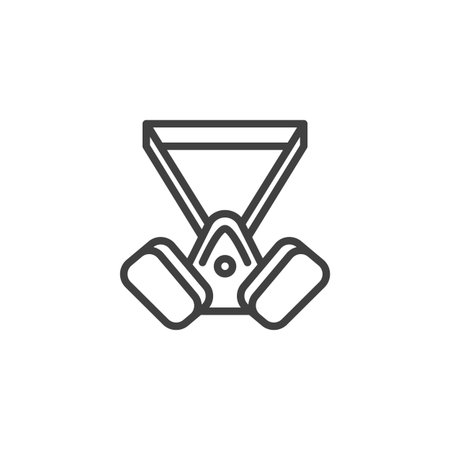 Respirator Mask line icon. linear style sign for mobile concept and web design. Face respirator with filters outline vector icon. Breathing safety symbol, logo illustration. Vector graphicsのイラスト素材